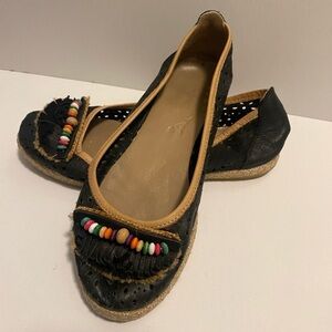 Garda Colorful Beaded Black Leather Women's Flats Made In Italy Size 37
